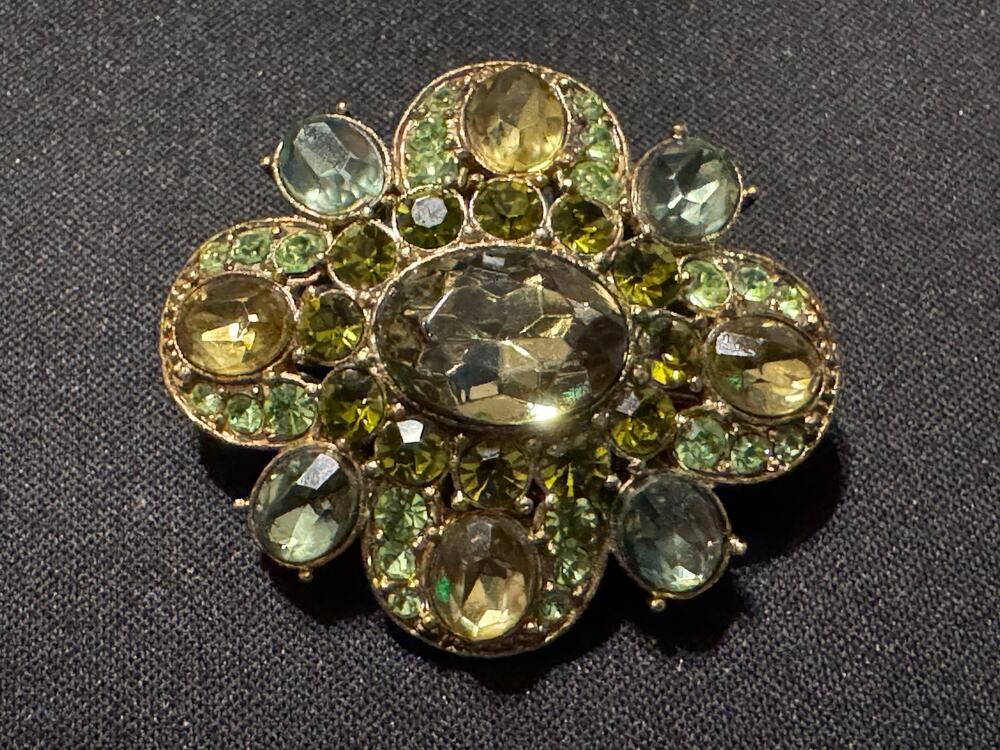 Vintage Liz Claiborne Green Rhinestones Brooch